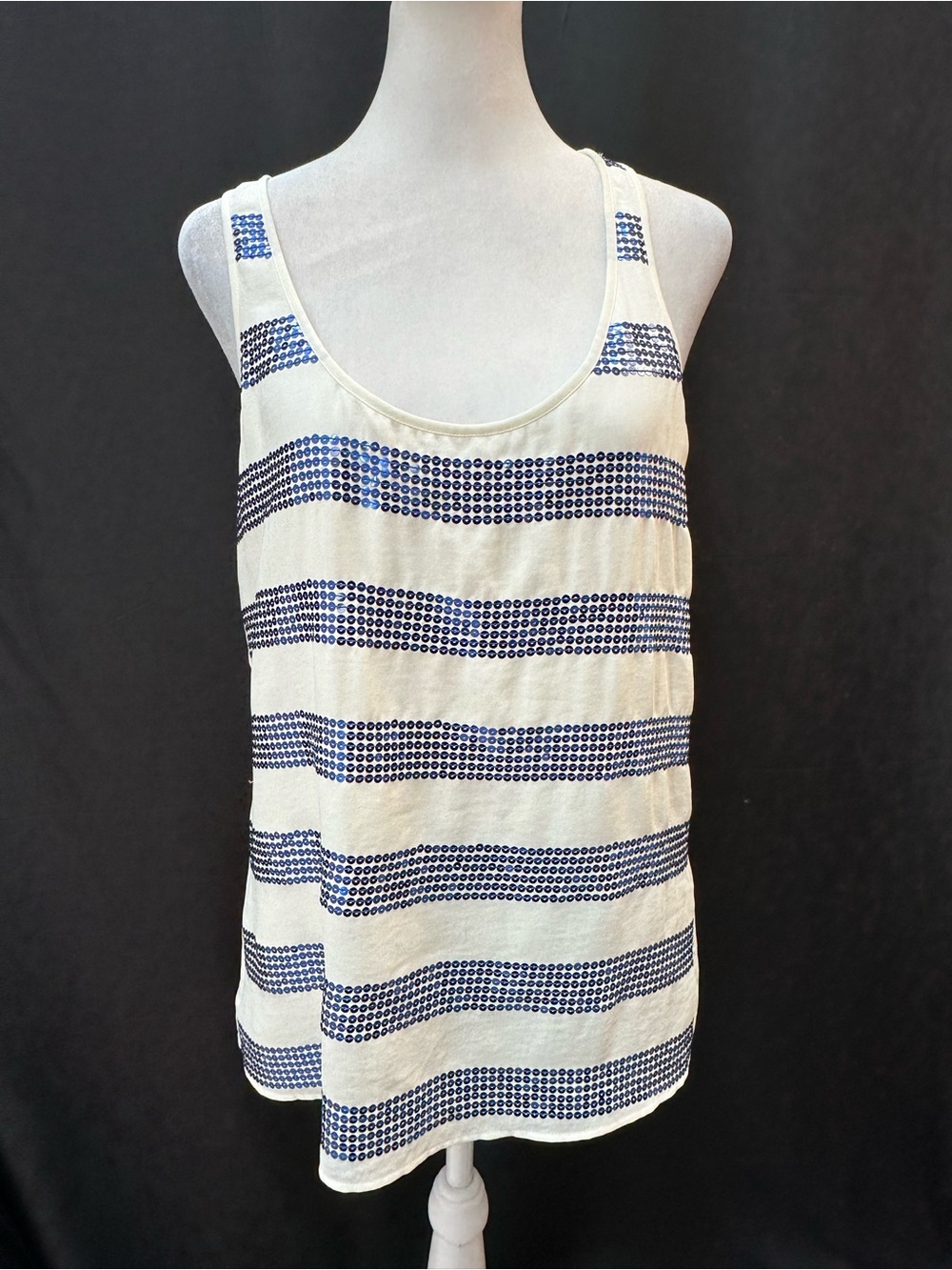 Banana Republic Cream and Navy Stripe Sequin Tank Top S